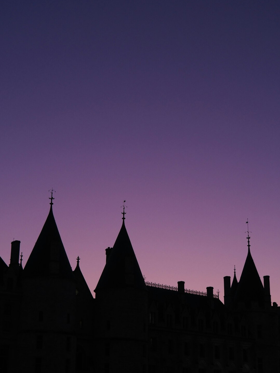 Historic city buildings at dusk