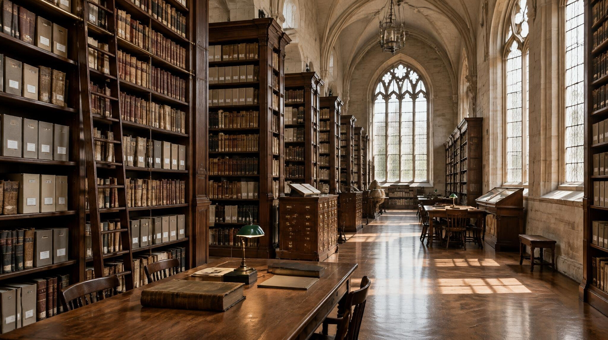 Historic library interior with bookshelves